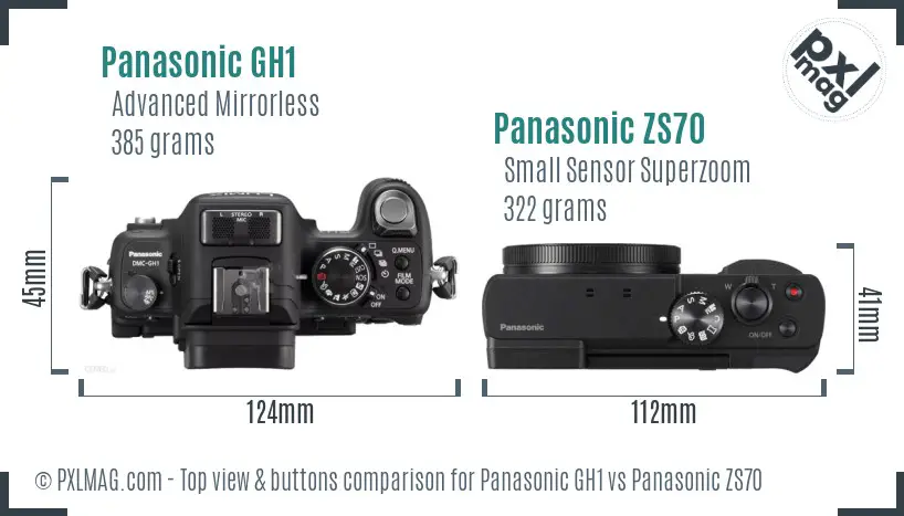 Panasonic GH1 vs Panasonic ZS70 top view buttons comparison