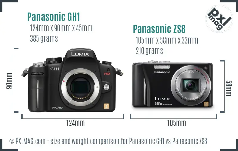 Panasonic GH1 vs Panasonic ZS8 size comparison