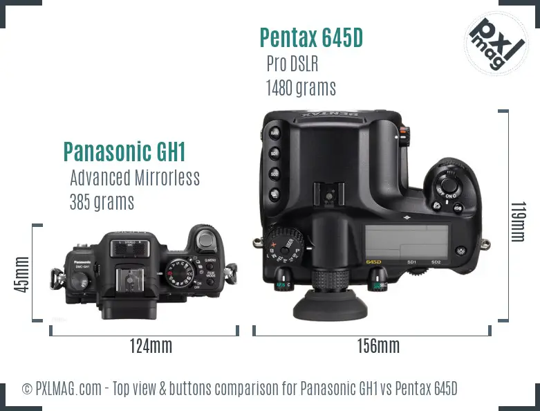 Panasonic GH1 vs Pentax 645D top view buttons comparison
