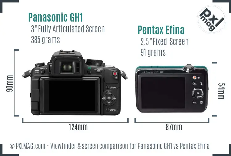 Panasonic GH1 vs Pentax Efina Screen and Viewfinder comparison