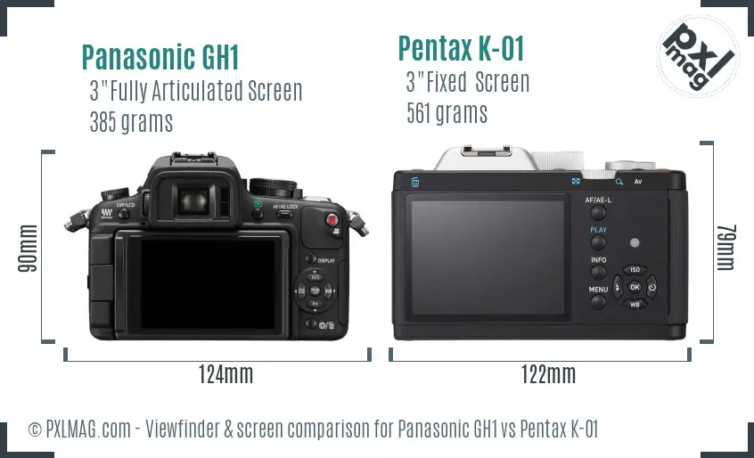 Panasonic GH1 vs Pentax K-01 Screen and Viewfinder comparison