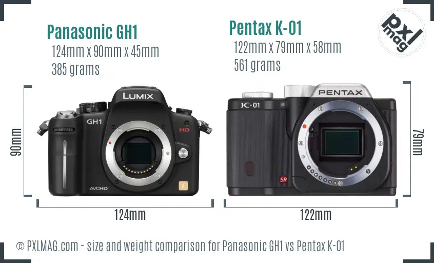 Panasonic GH1 vs Pentax K-01 size comparison