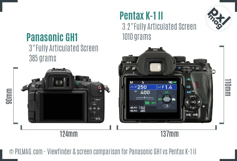 Panasonic GH1 vs Pentax K-1 II Screen and Viewfinder comparison