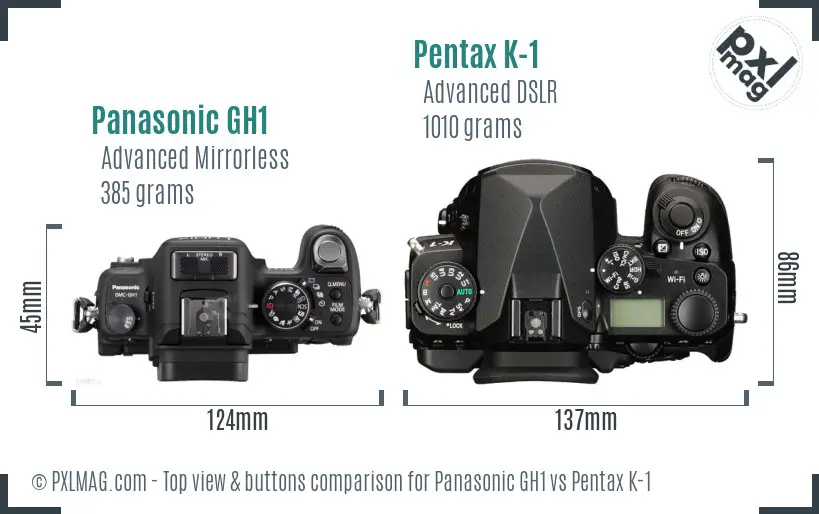 Panasonic GH1 vs Pentax K-1 top view buttons comparison