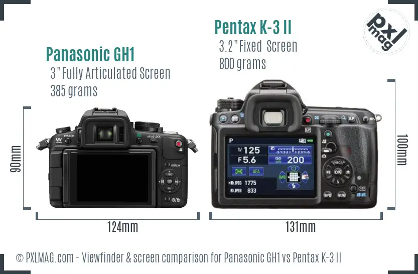Panasonic GH1 vs Pentax K-3 II Screen and Viewfinder comparison