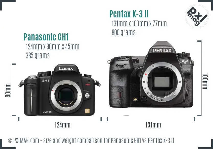 Panasonic GH1 vs Pentax K-3 II size comparison