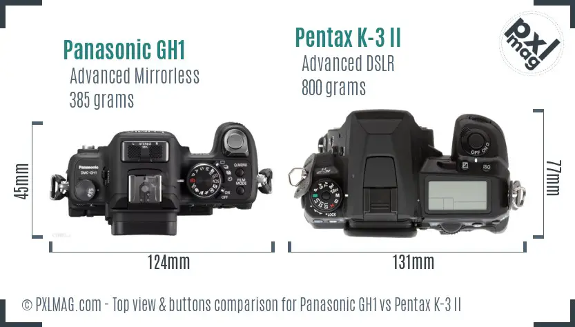 Panasonic GH1 vs Pentax K-3 II top view buttons comparison