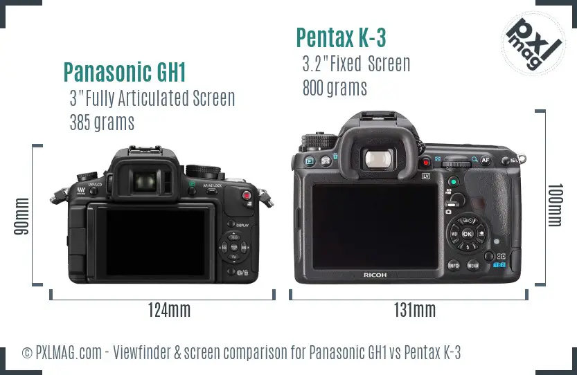 Panasonic GH1 vs Pentax K-3 Screen and Viewfinder comparison