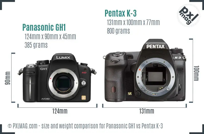 Panasonic GH1 vs Pentax K-3 size comparison