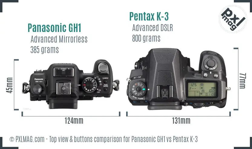 Panasonic GH1 vs Pentax K-3 top view buttons comparison