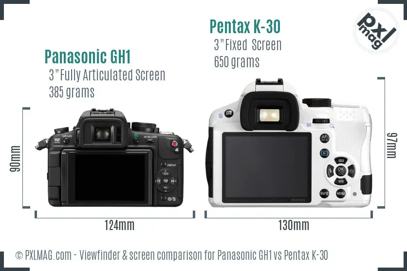 Panasonic GH1 vs Pentax K-30 Screen and Viewfinder comparison