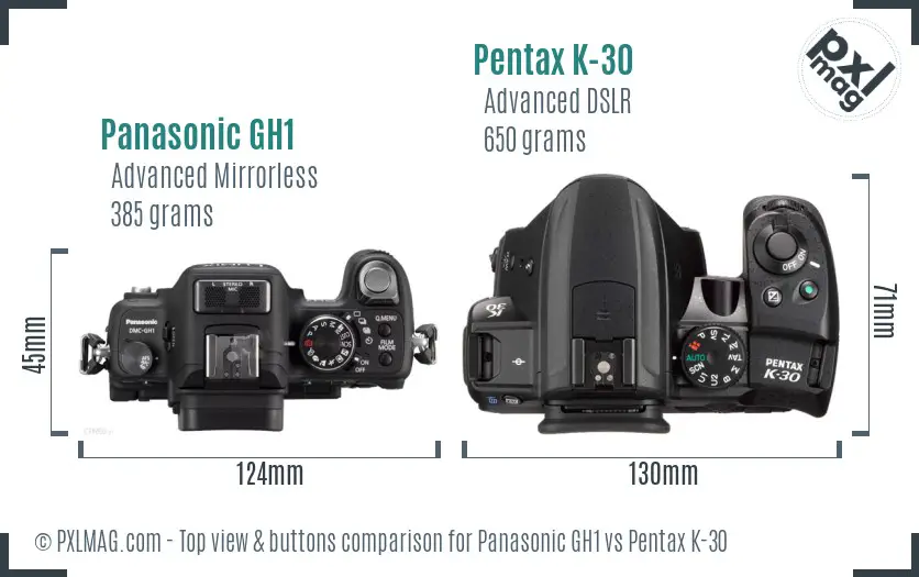 Panasonic GH1 vs Pentax K-30 top view buttons comparison