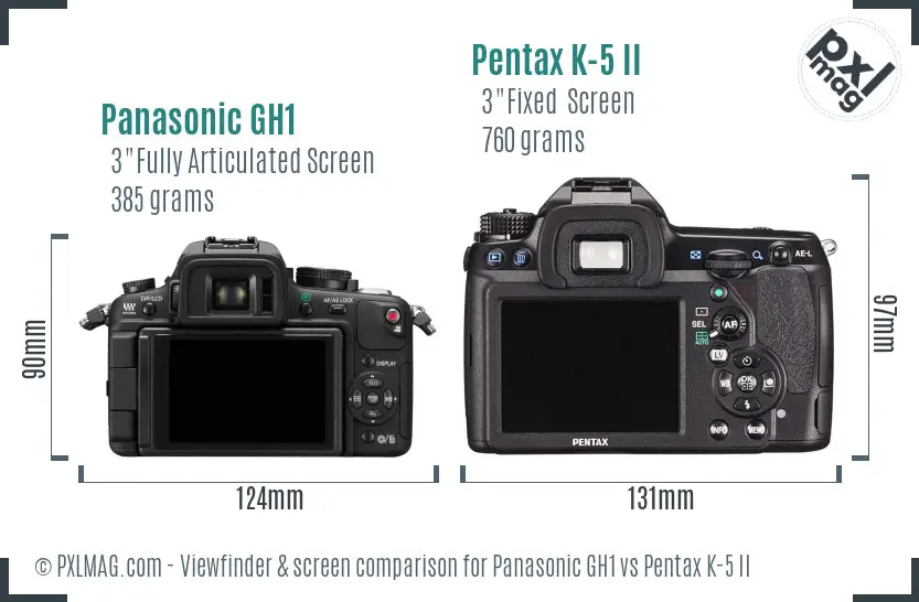 Panasonic GH1 vs Pentax K-5 II Screen and Viewfinder comparison