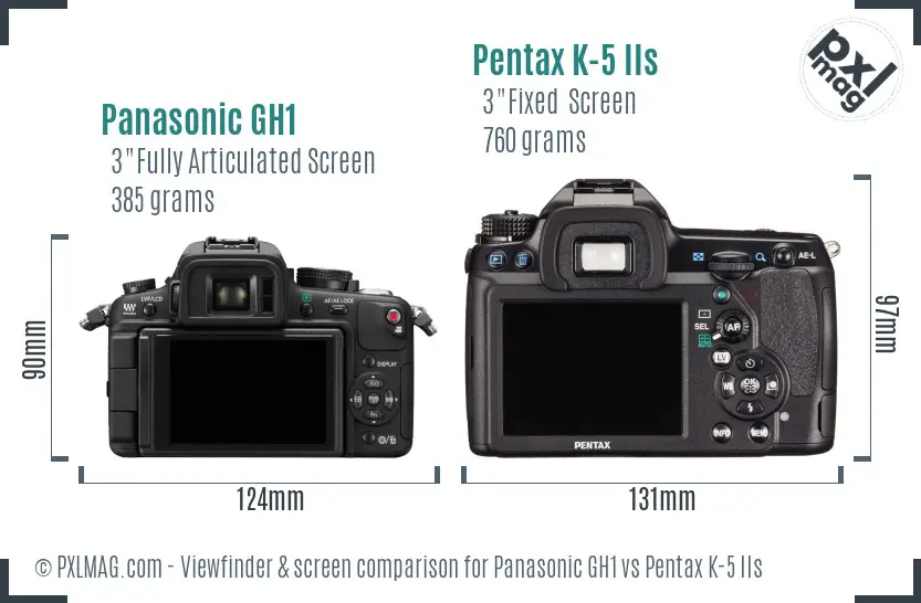 Panasonic GH1 vs Pentax K-5 IIs Screen and Viewfinder comparison
