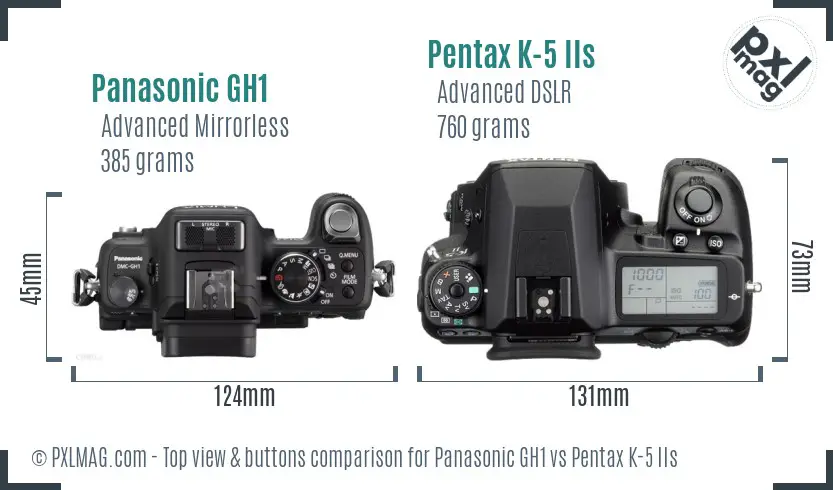 Panasonic GH1 vs Pentax K-5 IIs top view buttons comparison