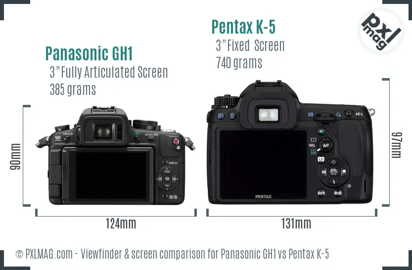 Panasonic GH1 vs Pentax K-5 Screen and Viewfinder comparison