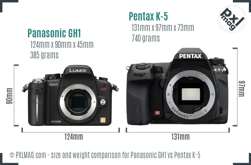 Panasonic GH1 vs Pentax K-5 size comparison