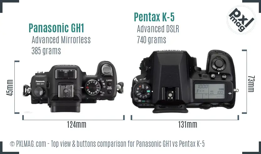 Panasonic GH1 vs Pentax K-5 top view buttons comparison