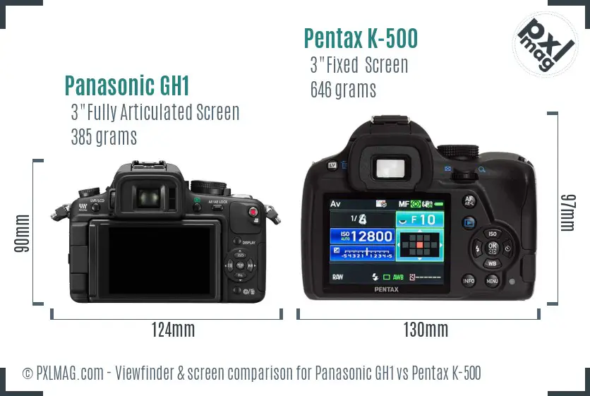 Panasonic GH1 vs Pentax K-500 Screen and Viewfinder comparison