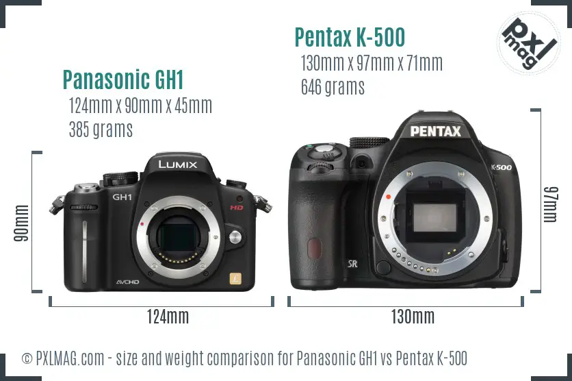 Panasonic GH1 vs Pentax K-500 size comparison