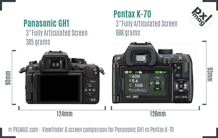 Panasonic GH1 vs Pentax K-70 Screen and Viewfinder comparison