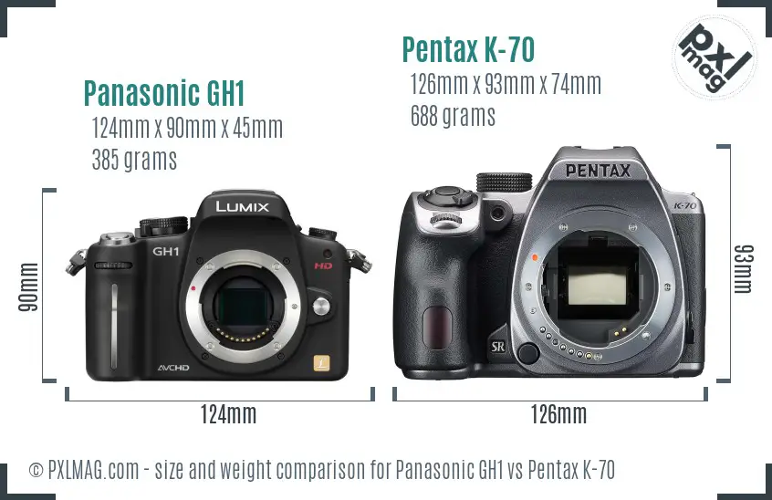Panasonic GH1 vs Pentax K-70 size comparison