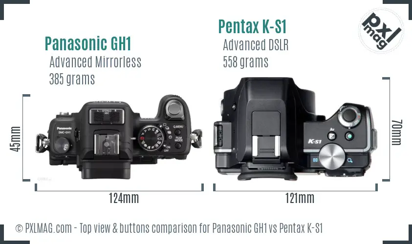 Panasonic GH1 vs Pentax K-S1 top view buttons comparison
