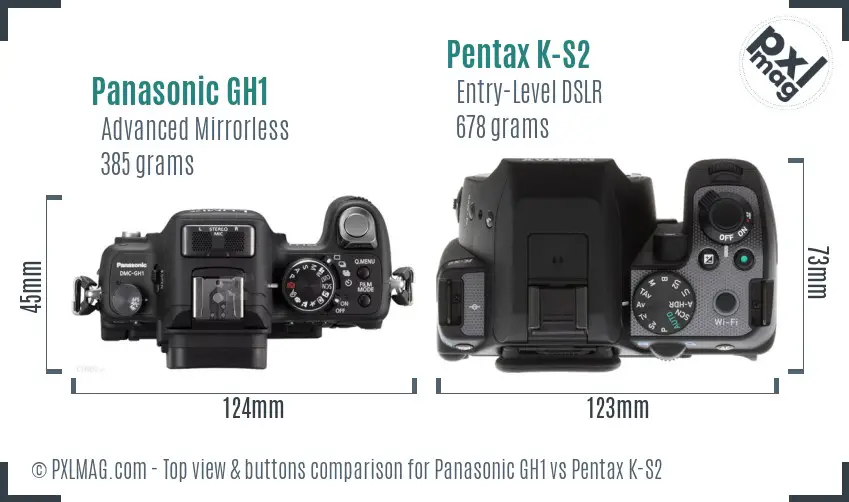 Panasonic GH1 vs Pentax K-S2 top view buttons comparison