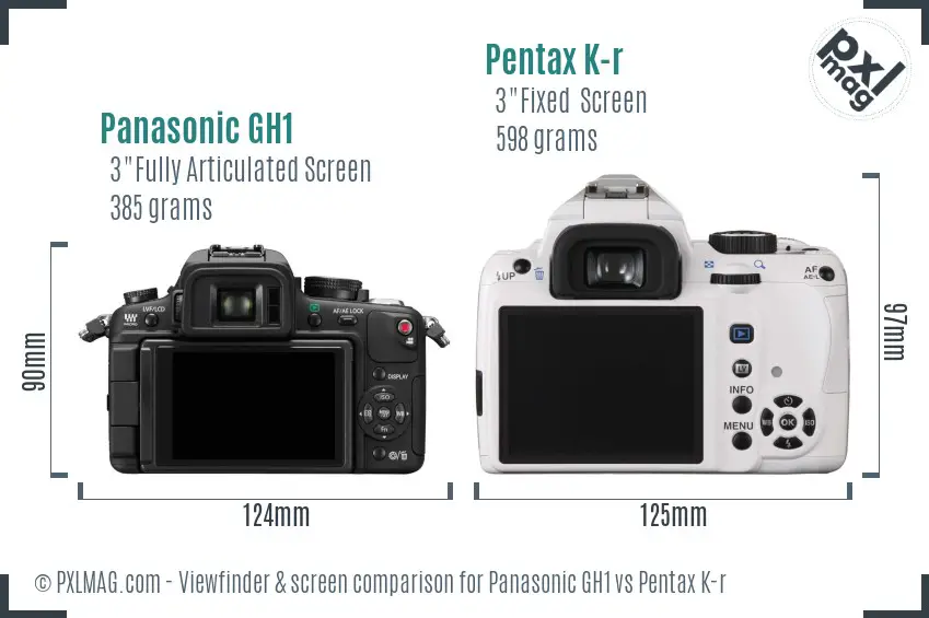 Panasonic GH1 vs Pentax K-r Screen and Viewfinder comparison