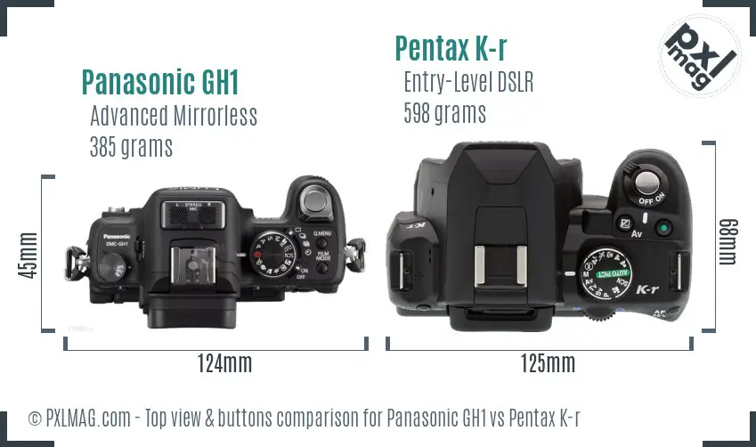 Panasonic GH1 vs Pentax K-r top view buttons comparison