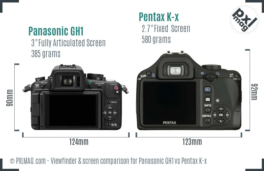 Panasonic GH1 vs Pentax K-x Screen and Viewfinder comparison