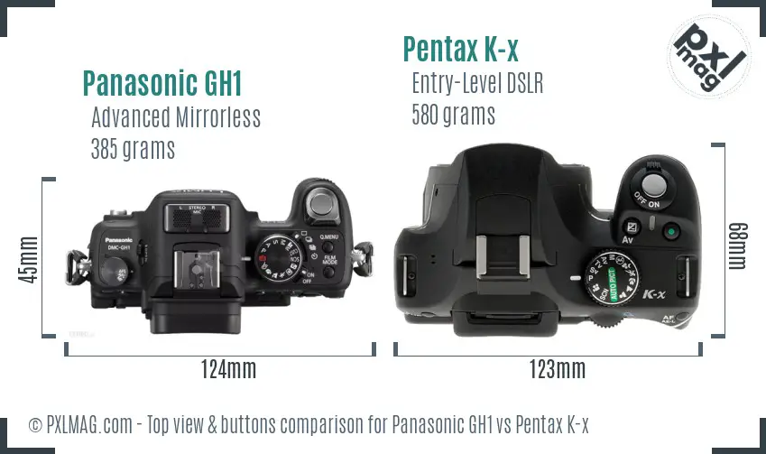 Panasonic GH1 vs Pentax K-x top view buttons comparison