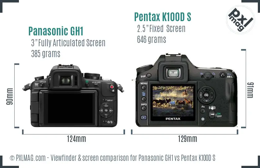 Panasonic GH1 vs Pentax K100D S Screen and Viewfinder comparison