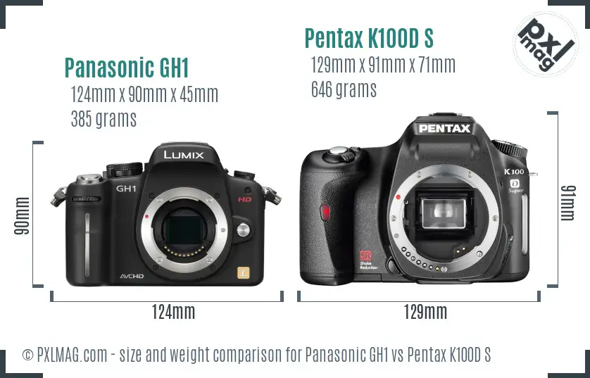 Panasonic GH1 vs Pentax K100D S size comparison