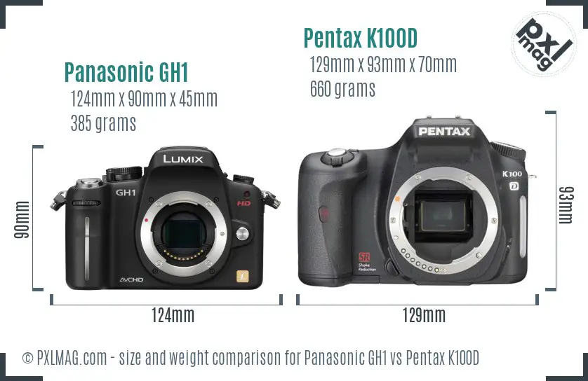 Panasonic GH1 vs Pentax K100D size comparison