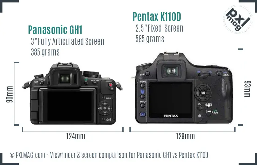 Panasonic GH1 vs Pentax K110D Screen and Viewfinder comparison