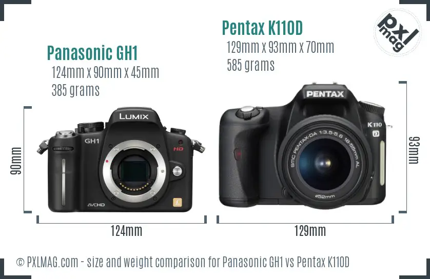 Panasonic GH1 vs Pentax K110D size comparison