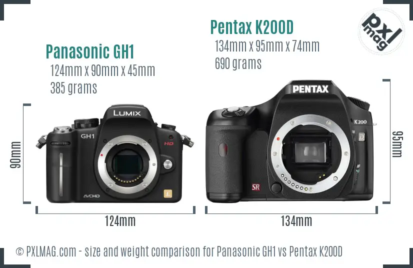 Panasonic GH1 vs Pentax K200D size comparison