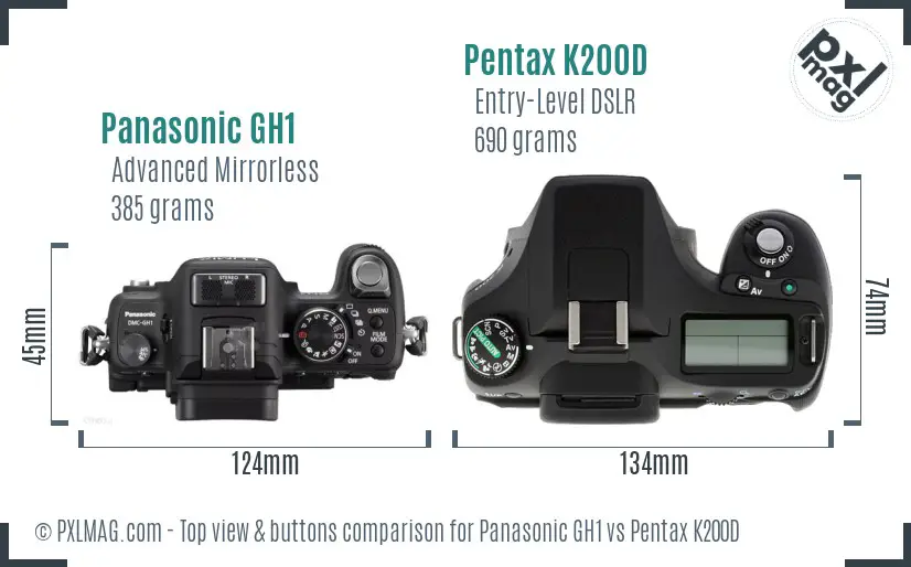 Panasonic GH1 vs Pentax K200D top view buttons comparison