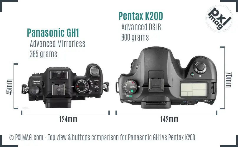 Panasonic GH1 vs Pentax K20D top view buttons comparison