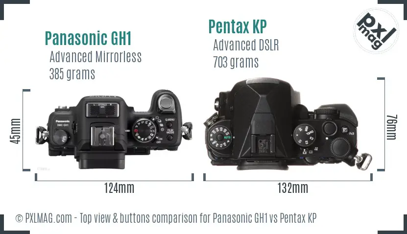 Panasonic GH1 vs Pentax KP top view buttons comparison