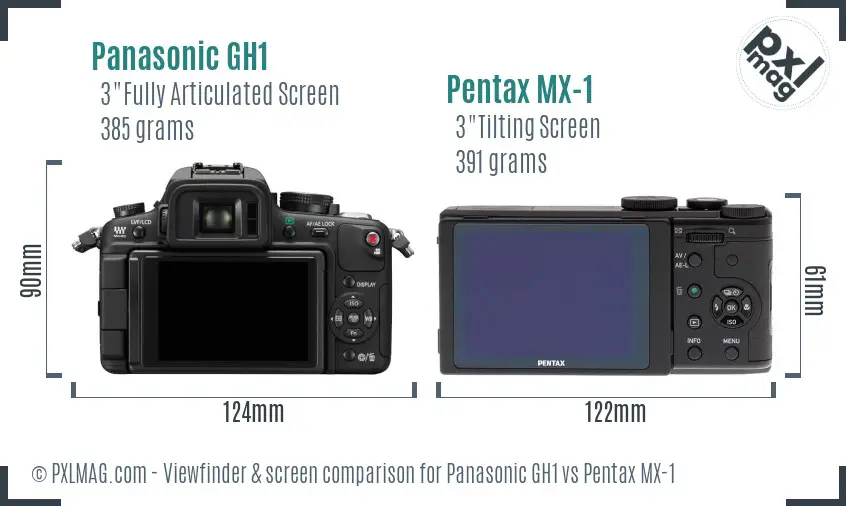 Panasonic GH1 vs Pentax MX-1 Screen and Viewfinder comparison
