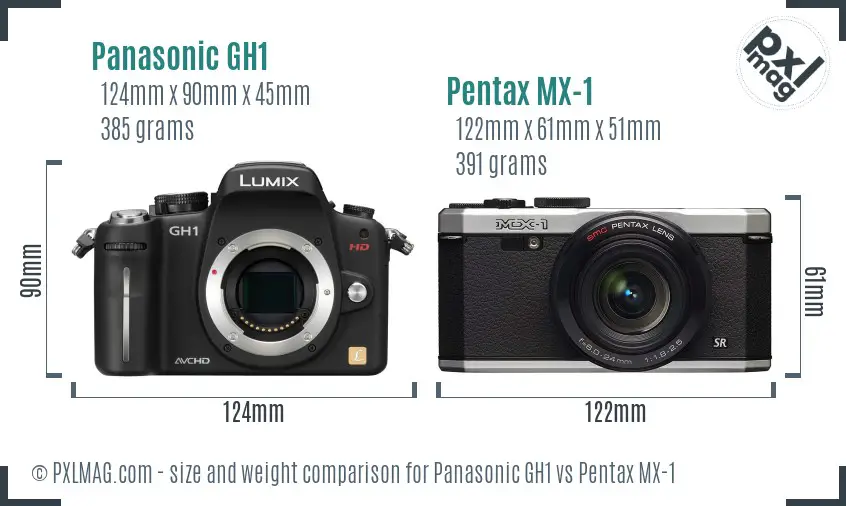 Panasonic GH1 vs Pentax MX-1 size comparison