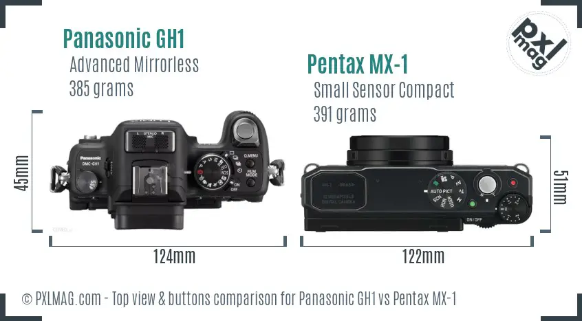 Panasonic GH1 vs Pentax MX-1 top view buttons comparison