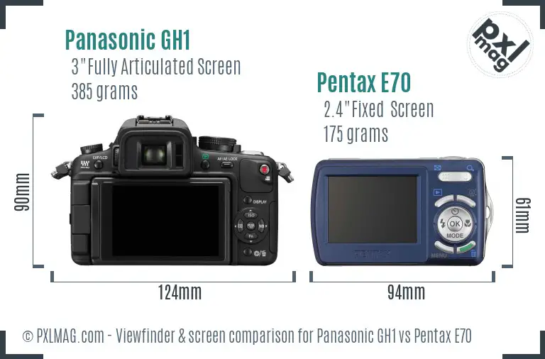 Panasonic GH1 vs Pentax E70 Screen and Viewfinder comparison