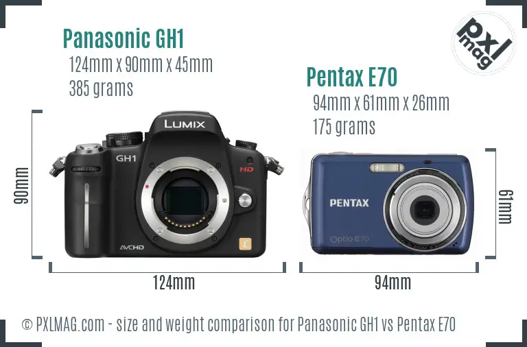 Panasonic GH1 vs Pentax E70 size comparison