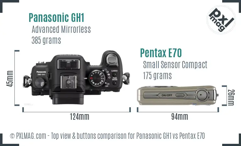 Panasonic GH1 vs Pentax E70 top view buttons comparison