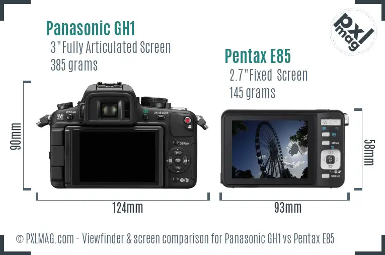 Panasonic GH1 vs Pentax E85 Screen and Viewfinder comparison
