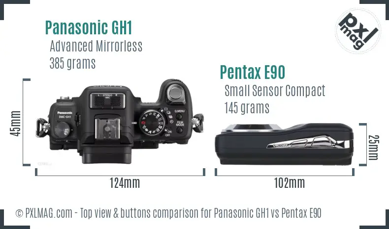 Panasonic GH1 vs Pentax E90 top view buttons comparison