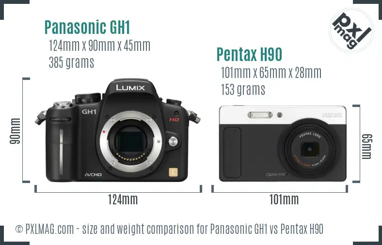 Panasonic GH1 vs Pentax H90 size comparison